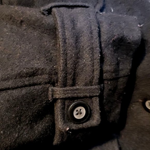 Vintage Old Navy Wool Blend Pea Coat Hood Black Long Button Up Medium Pockets - Picture 7 of 11
